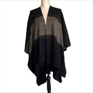 Mixit Black Gold Knit Poncho One Size Sweater Shawl